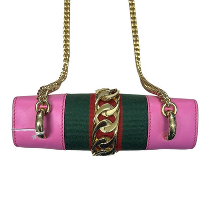 GUCCI Leather Sylvie 1969 Mini Shoulder Bag Shoulder Bag Pink, Green, Red Gold Hardware Gu641
