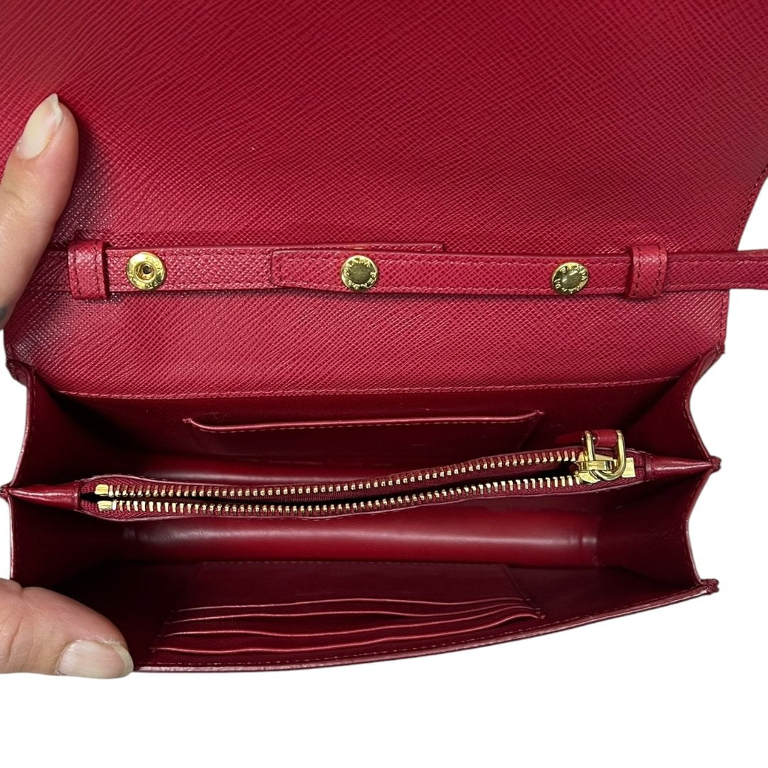 PRADA Saffiano Wallet on Chain Shoulder Bag Red Gold Hardware PR207