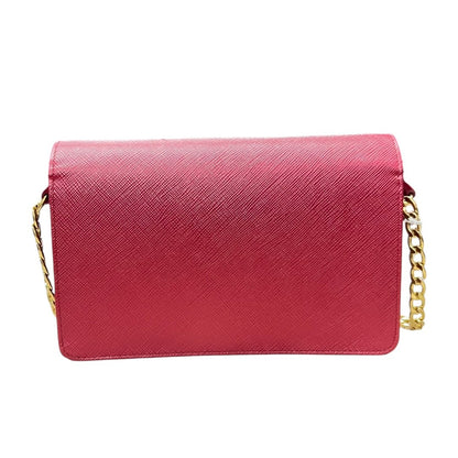 PRADA Saffiano Wallet on Chain Shoulder Bag Red Gold Hardware PR207