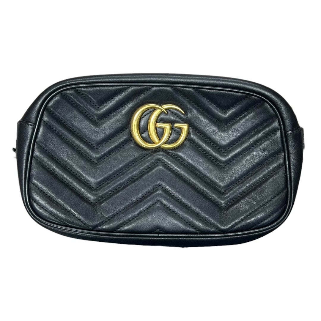 GUCCI Leather GG Marmont Matelassé Small Shoulder Bag Black Gold Hardware Gu639
