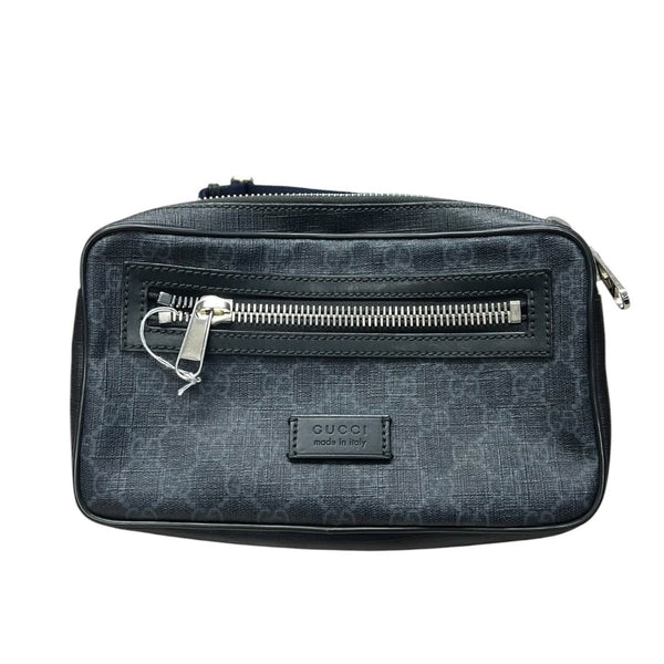 GUCCI GG Supreme Canvas GG Supreme Belt Bag Black/Grey with Navy/Red strap Silver Hardware Gu632