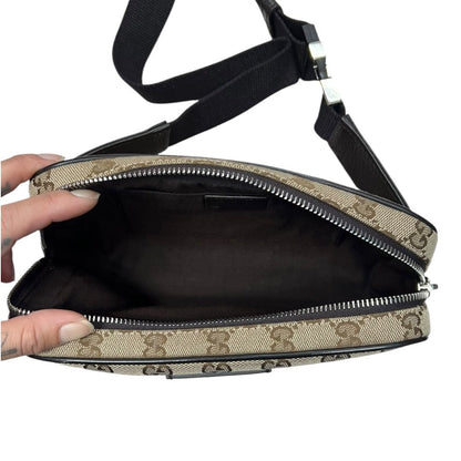 GUCCI GG Canvas Belt Bag Beige/Brown Silver Hardware Gu637