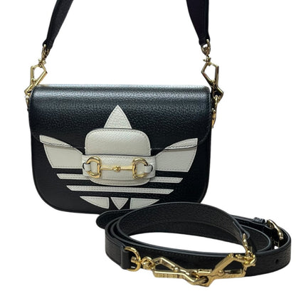 GUCCI Leather Adidas x Gucci Horsebit 1955 Shoulder Bag Shoulder Bag Black, White, Red, Green Gold Hardware Gu654