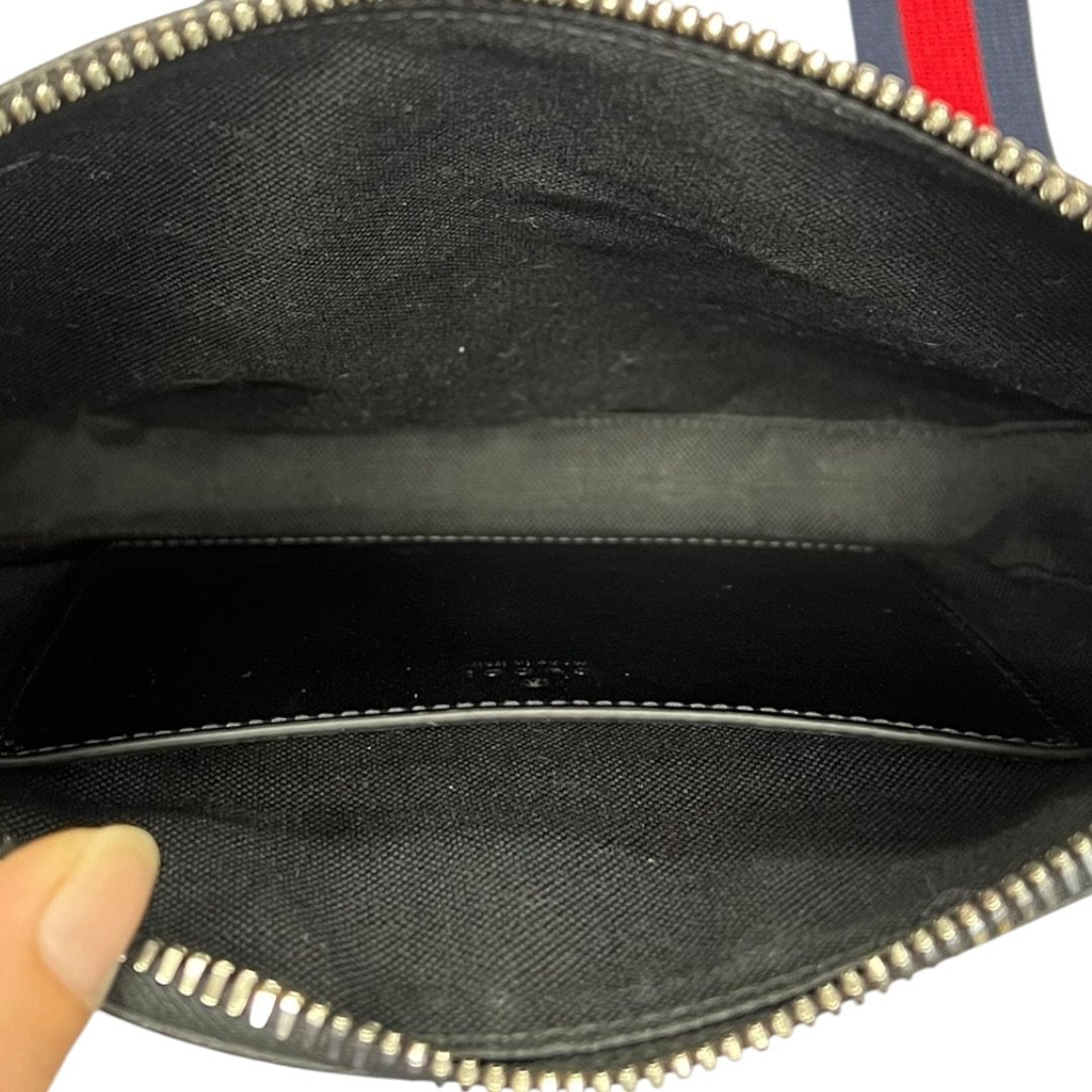 GUCCI GG Supreme Canvas GG Supreme Messenger Bag Shoulder Bag Grey/Black with Red and Blue Strap Silver Hardware Gu634