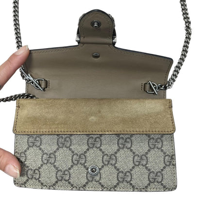 GUCCI GG Supreme Canvas Dionysus Super Mini Bag Mini Bag Beige/Ebony (GG Supreme) with Taupe Silver Hardware Gu652