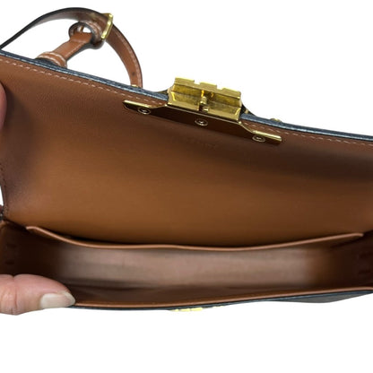 CELINE Triomphe Canvas Teen Triomphe Bag Shoulder Bag Dark Brown, Tan Gold Hardware Ce263