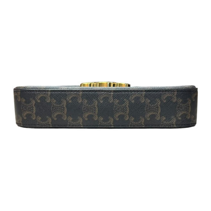 CELINE Triomphe Canvas Teen Triomphe Bag Shoulder Bag Dark Brown, Tan Gold Hardware Ce263