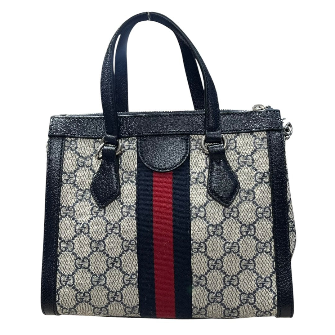 GUCCI GG Supreme Canvas Ophidia Small Top Handle Bag Handbag / Shoulder Bag Beige, Blue, Red Silver Hardware GU630