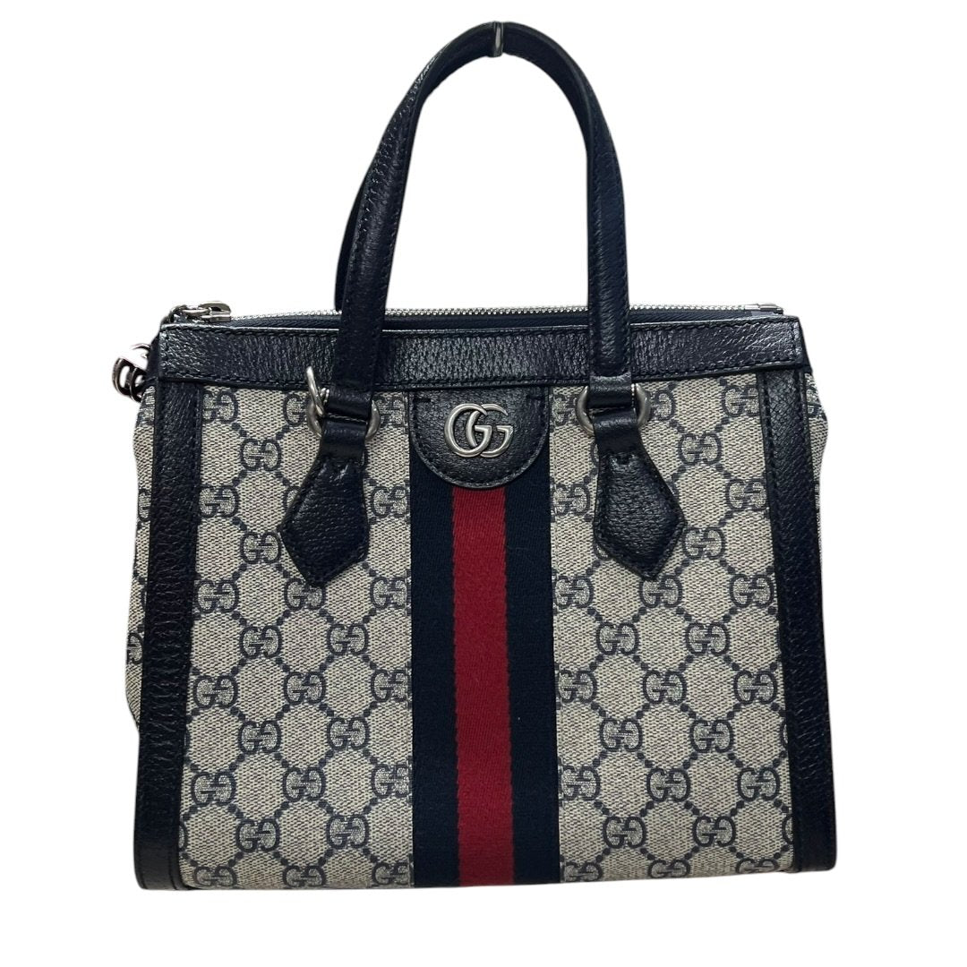 GUCCI GG Supreme Canvas Ophidia Small Top Handle Bag Handbag / Shoulder Bag Beige, Blue, Red Silver Hardware GU630