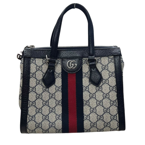 GUCCI GG Supreme Canvas Ophidia Small Top Handle Bag Handbag / Shoulder Bag Beige, Blue, Red Silver Hardware GU630