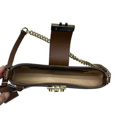 GUCCI GG Supreme Padlock Small Shoulder Bag Beige and Brown Gold Hardware Gu643