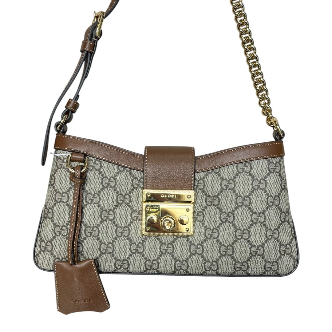 GUCCI GG Supreme Padlock Small Shoulder Bag Beige and Brown Gold Hardware Gu643
