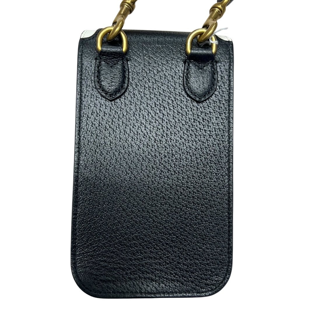 GUCCI Grained Leather Adidas x Gucci Phone Holder Black and White Gold Hardware Gu635