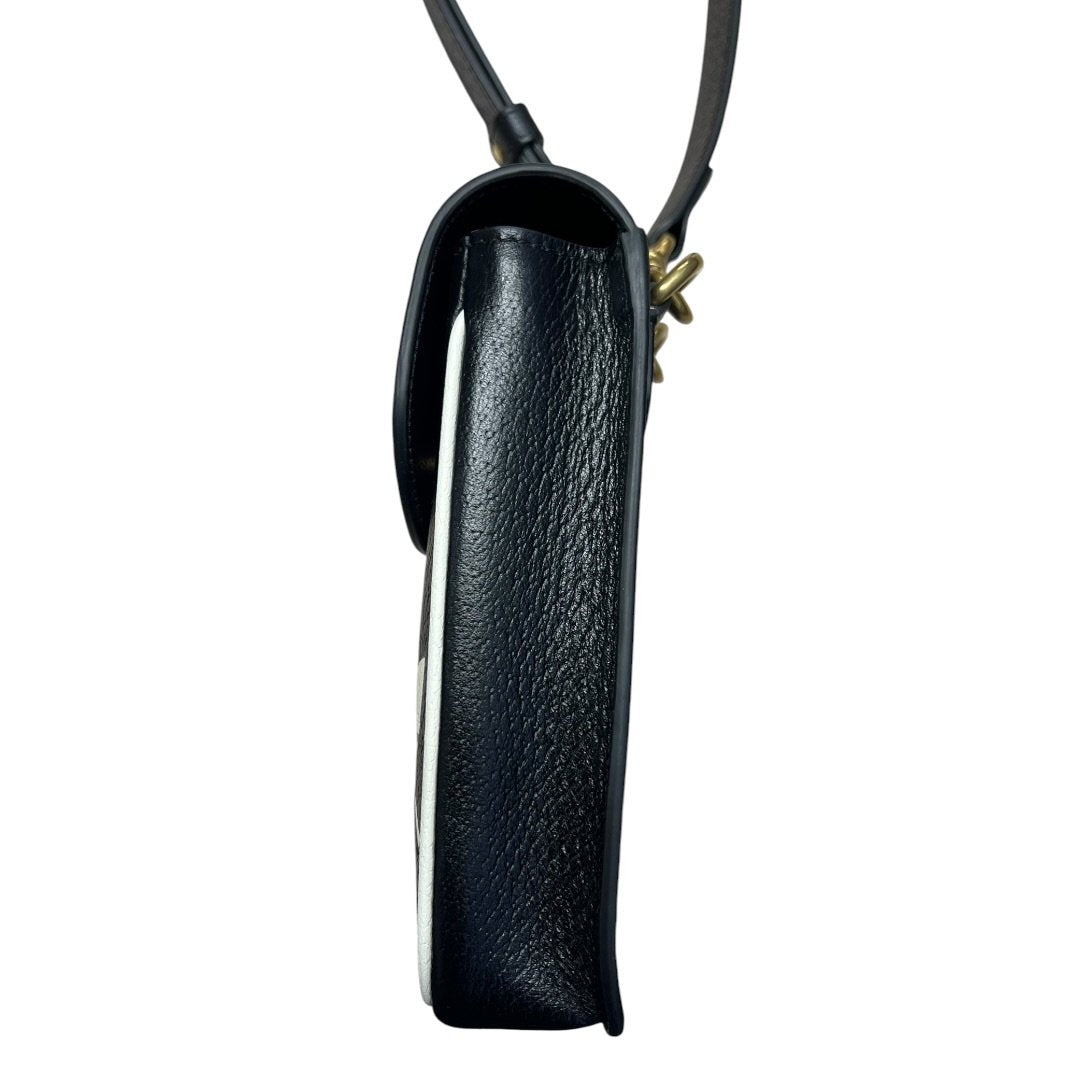 GUCCI Grained Leather Adidas x Gucci Phone Holder Black and White Gold Hardware Gu635
