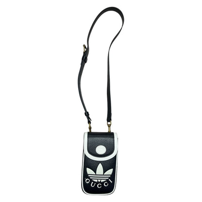 GUCCI Grained Leather Adidas x Gucci Phone Holder Black and White Gold Hardware Gu635