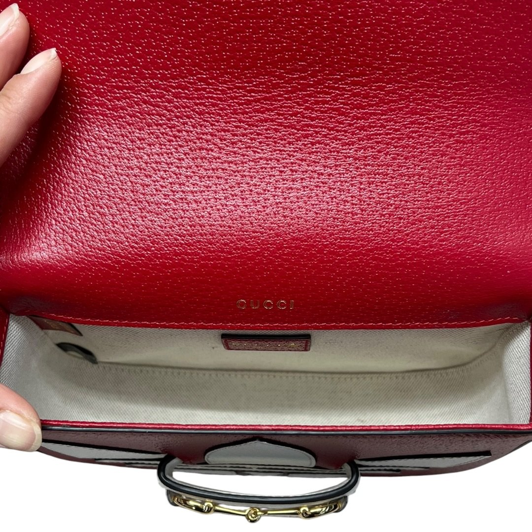 GUCCI Grained Leather Adidas x Gucci Horsebit 1955 Mini Bag Shoulder Bag Red Gold Hardware GU647