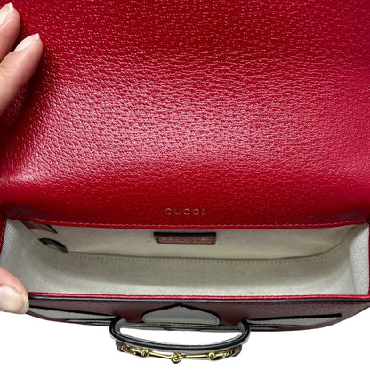 GUCCI Grained Leather Adidas x Gucci Horsebit 1955 Mini Bag Shoulder Bag Red Gold Hardware GU647