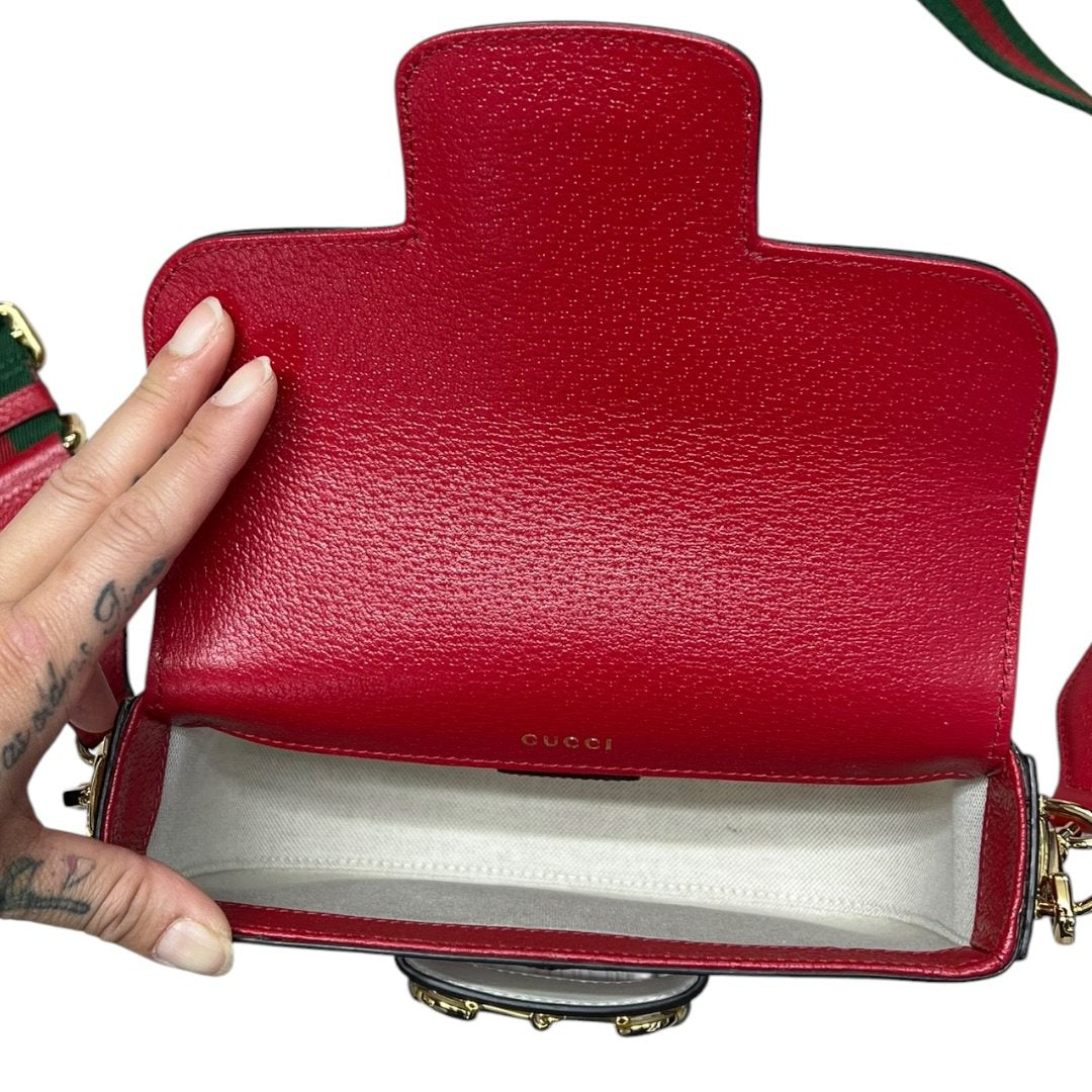 GUCCI Grained Leather Adidas x Gucci Horsebit 1955 Mini Bag Shoulder Bag Red Gold Hardware GU647