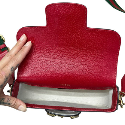 GUCCI Grained Leather Adidas x Gucci Horsebit 1955 Mini Bag Shoulder Bag Red Gold Hardware GU647