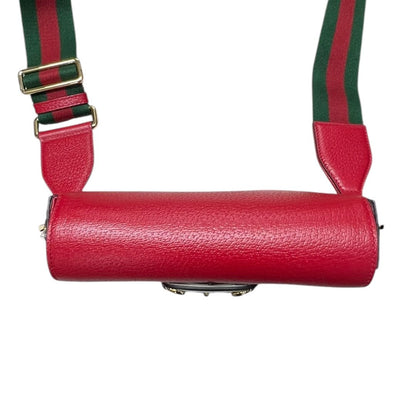 GUCCI Grained Leather Adidas x Gucci Horsebit 1955 Mini Bag Shoulder Bag Red Gold Hardware GU647