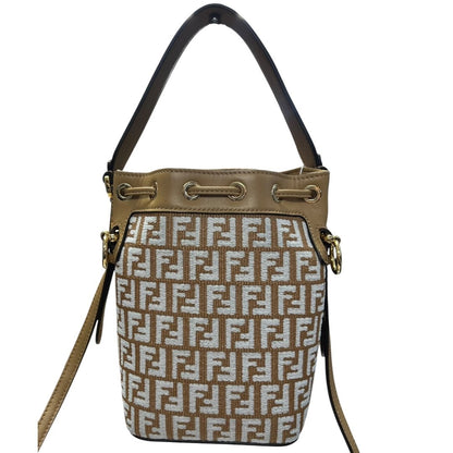 FENDI FF Jacquard Mon Tresor Mini Bucket Bag Brown, White, Tan Gold Hardware FE385