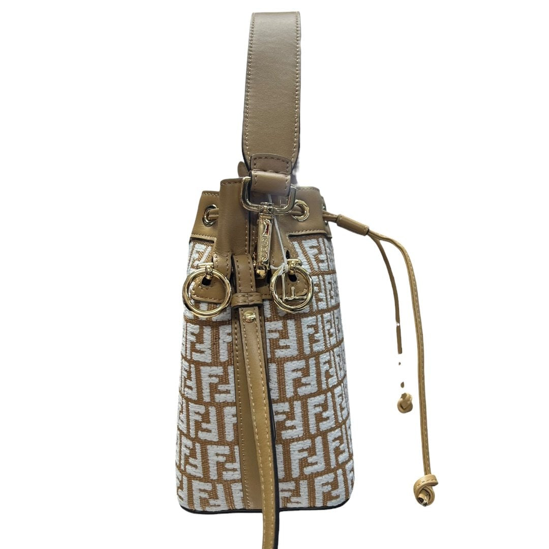 FENDI FF Jacquard Mon Tresor Mini Bucket Bag Brown, White, Tan Gold Hardware FE385