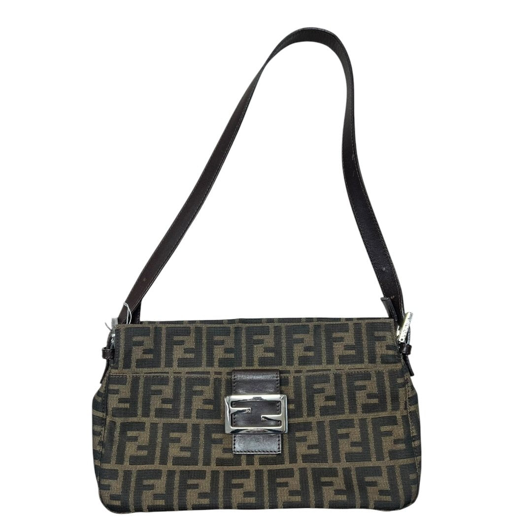 FENDI Zucca Canvas Baguette Bag Shoulder Bag Brown, Black Silver Hardware FE384
