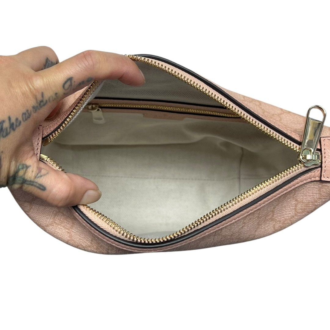 GUCCI GG Supreme Canvas Ophidia GG Supreme Mini Pouch Pink Gold Hardware GU633