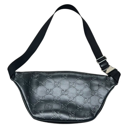 GUCCI GG Embossed Leather GG Embossed Leather Belt Bag Black Silver Hardware GU646