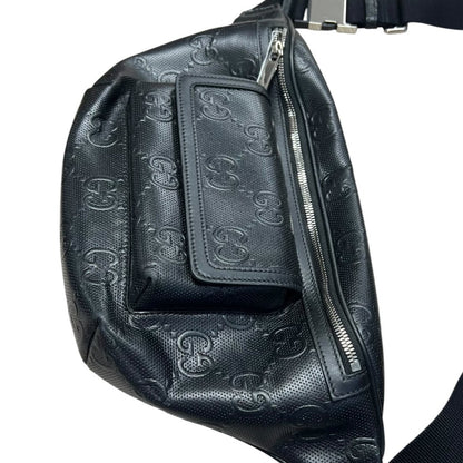 GUCCI GG Embossed Leather GG Embossed Leather Belt Bag Black Silver Hardware GU646