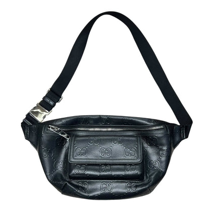 GUCCI GG Embossed Leather GG Embossed Leather Belt Bag Black Silver Hardware GU646