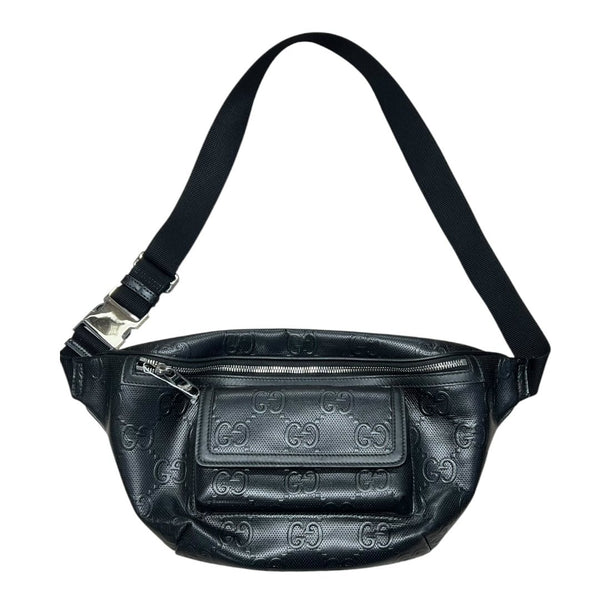 GUCCI GG Embossed Leather GG Embossed Leather Belt Bag Black Silver Hardware GU646