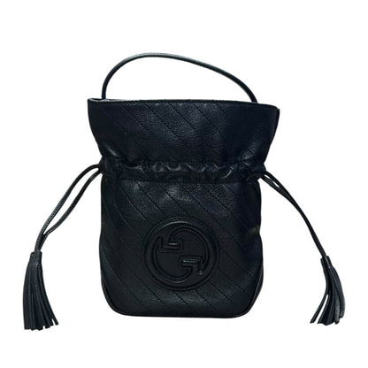 GUCCI Quilted Leather GG Marmont Matelassé Mini Bucket Bag Bucket Bag Black Silver Hardware GU631