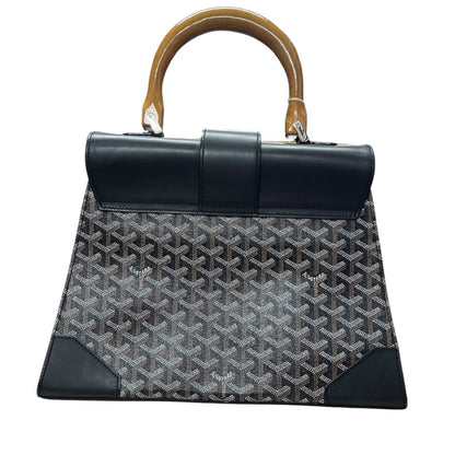 GOYARD Goyardine Canvas Trunk Handbag Black / Tan / Yellow Silver Hardware GO20