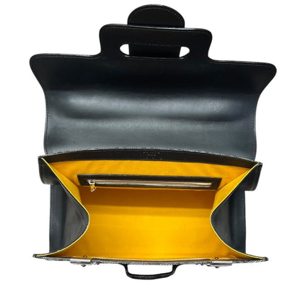 GOYARD Goyardine Canvas Trunk Handbag Black / Tan / Yellow Silver Hardware GO20