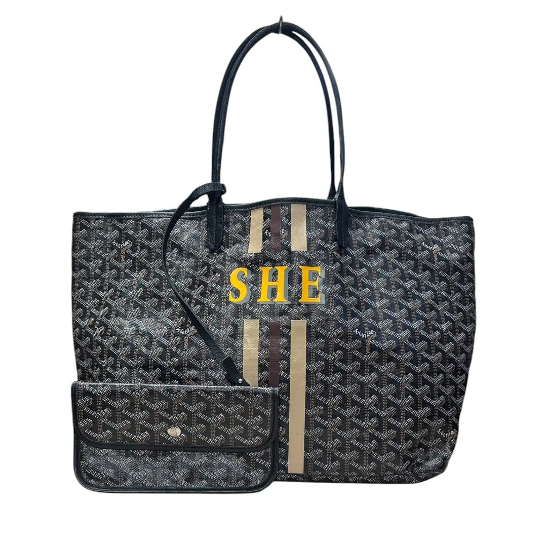 GOYARD Goyardine Canvas Saint Louis GM Tote Bag Black (Multi-color Monogram, Personalized) Silver Hardware G021