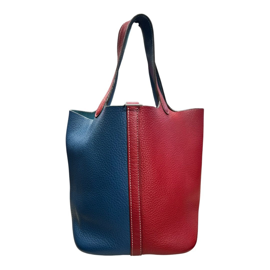 HERMES Clemence Picotin Lock Handbag Red and Blue Silver Hardware HE412