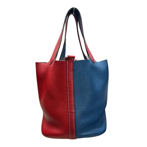 HERMES Clemence Picotin Lock Handbag Red and Blue Silver Hardware HE412