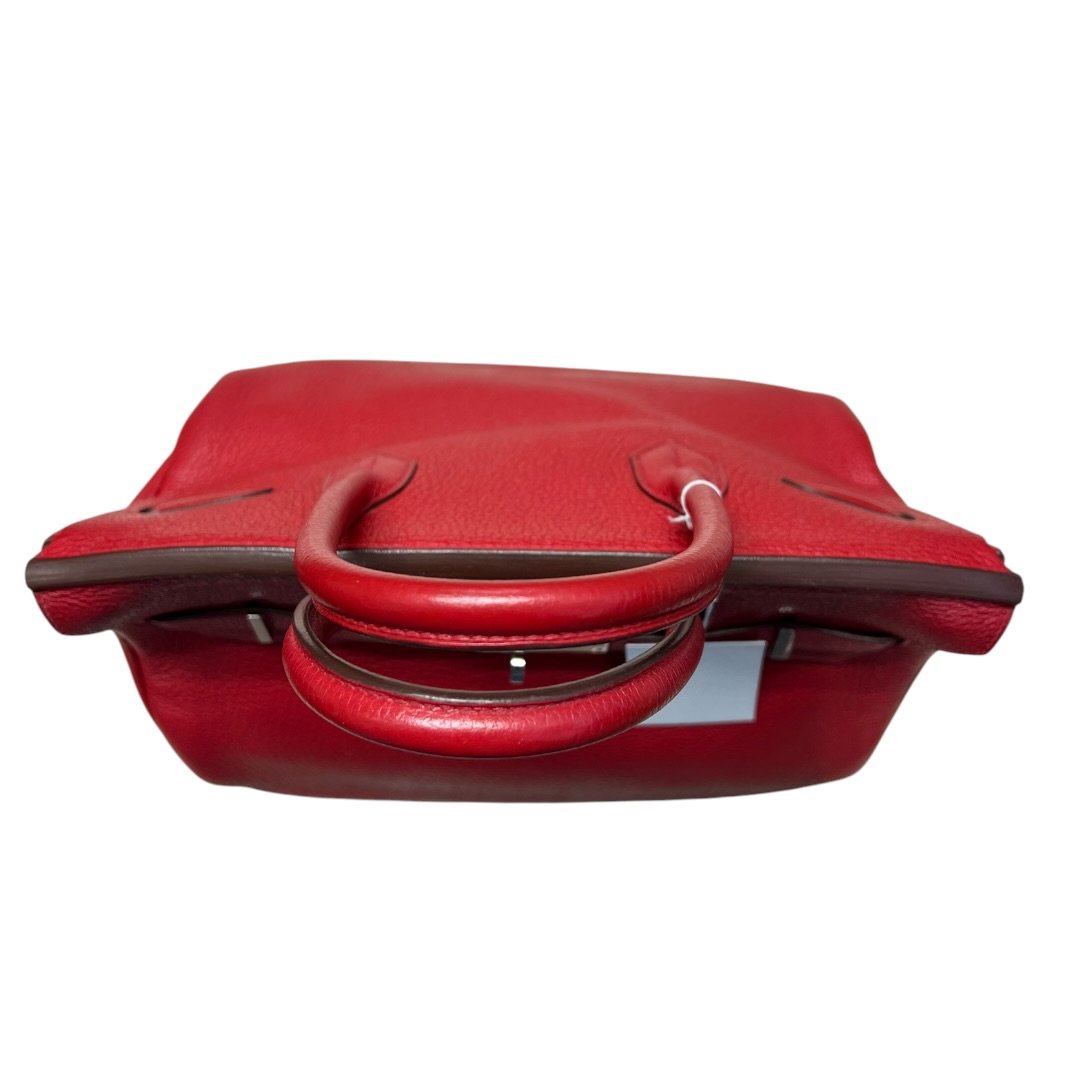HERMES Clemence Birkin Handbag Red Silver Hardware HE371
