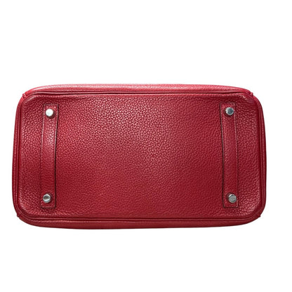HERMES Clemence Birkin Handbag Red Silver Hardware HE371