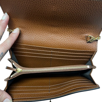 GUCCI Monogram Denim, Leather Jackie 1961 Wallet with Chain Wallet on Chain Blue, Brown Gold Hardware GU652