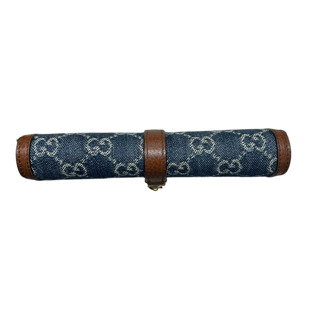 GUCCI Monogram Denim, Leather Jackie 1961 Wallet with Chain Wallet on Chain Blue, Brown Gold Hardware GU652