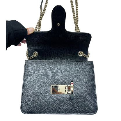 GUCCI Grained Leather Interlocking G Shoulder Bag Black Silver Hardware GU661