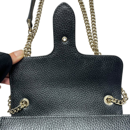 GUCCI Grained Leather Interlocking G Shoulder Bag Black Silver Hardware GU661