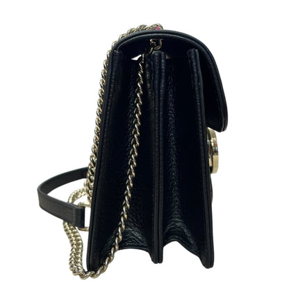 GUCCI Grained Leather Interlocking G Shoulder Bag Black Silver Hardware GU661