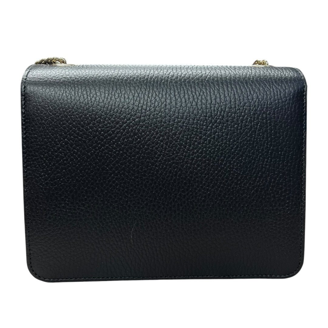 GUCCI Grained Leather Interlocking G Shoulder Bag Black Silver Hardware GU661