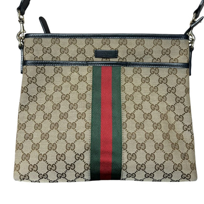GUCCI GG Monogram Canvas GG Canvas Web Stripe Shoulder Bag Beige, Brown, Red, Green, Black Silver-tone Hardware GU658