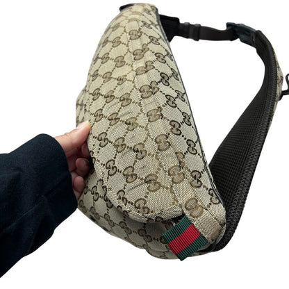 GUCCI GG Canvas Belt Bag Beige and Dark Brown Silver Hardware GU659