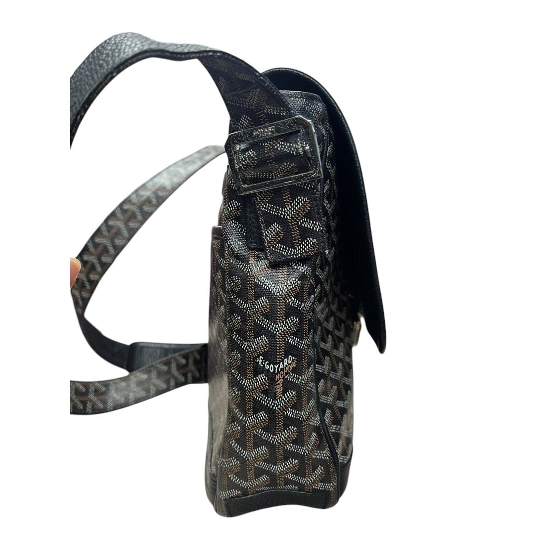 GOYARD Goyardine Ambassade Messenger Bag Black and Tan Silver Hardware GO23