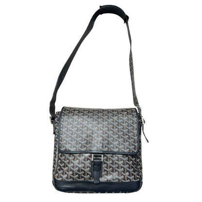 GOYARD Goyardine Ambassade Messenger Bag Black and Tan Silver Hardware GO23